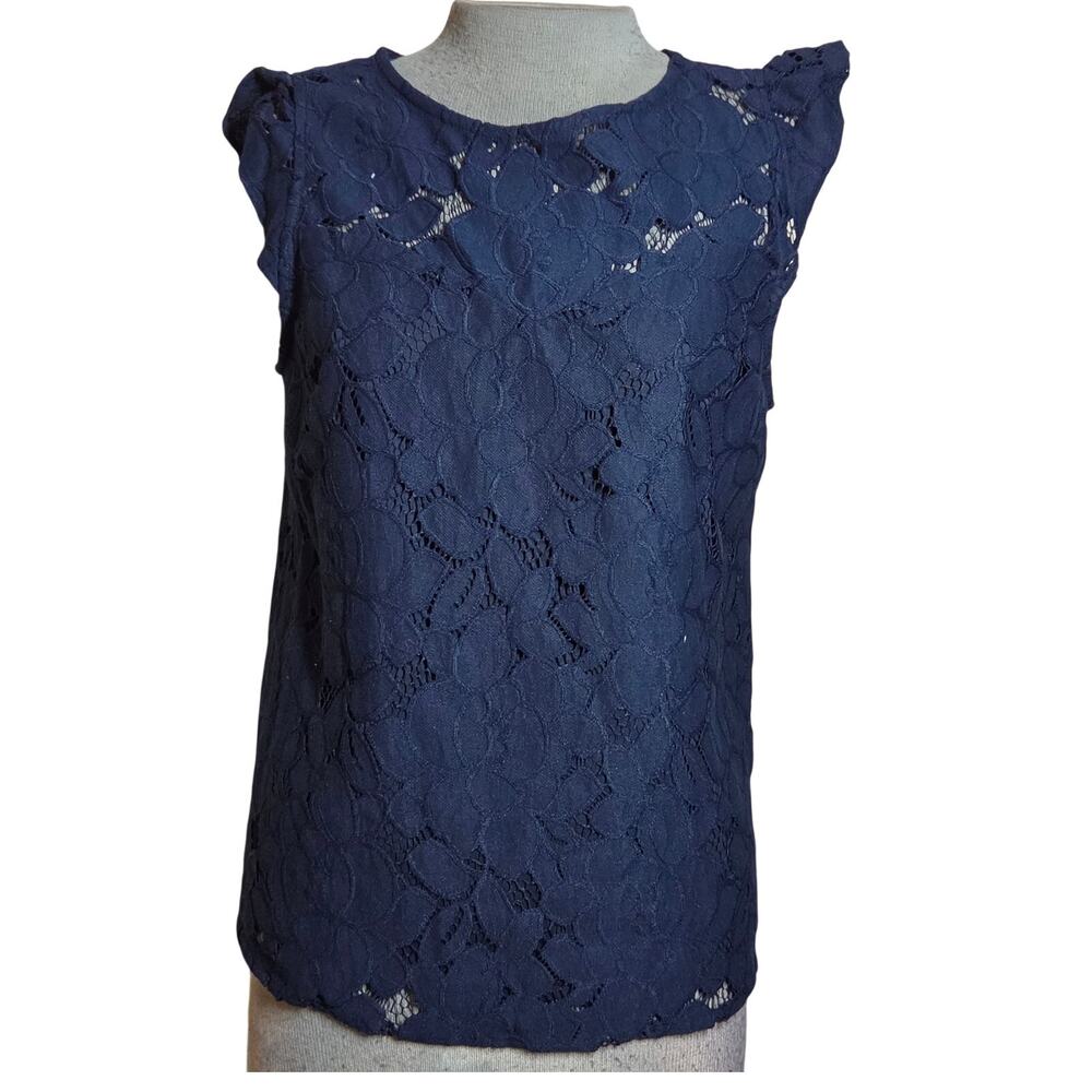 Navy Lace Cotton Blend Sleeveless Blouse Size Small
